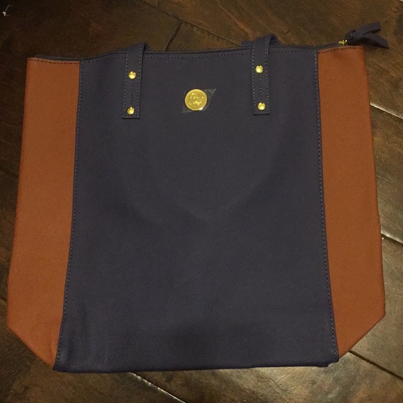 Genuine Leather Tote/shopper Navy/Cognac - Picture 4 of 8